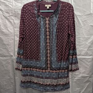 Style & Co. Burgundy and Blue Geometric Tunic